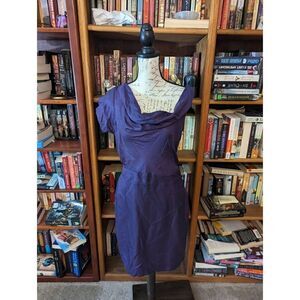 l'ogan purple silk cowl neck asymmetrical flutter sleeve silk dress sz m nwt